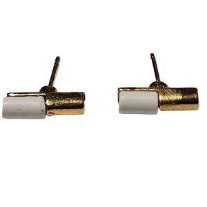 Retro Gold Tone White Tube Stud Earrings Minimalist 50s 60s Fashion Jewelry